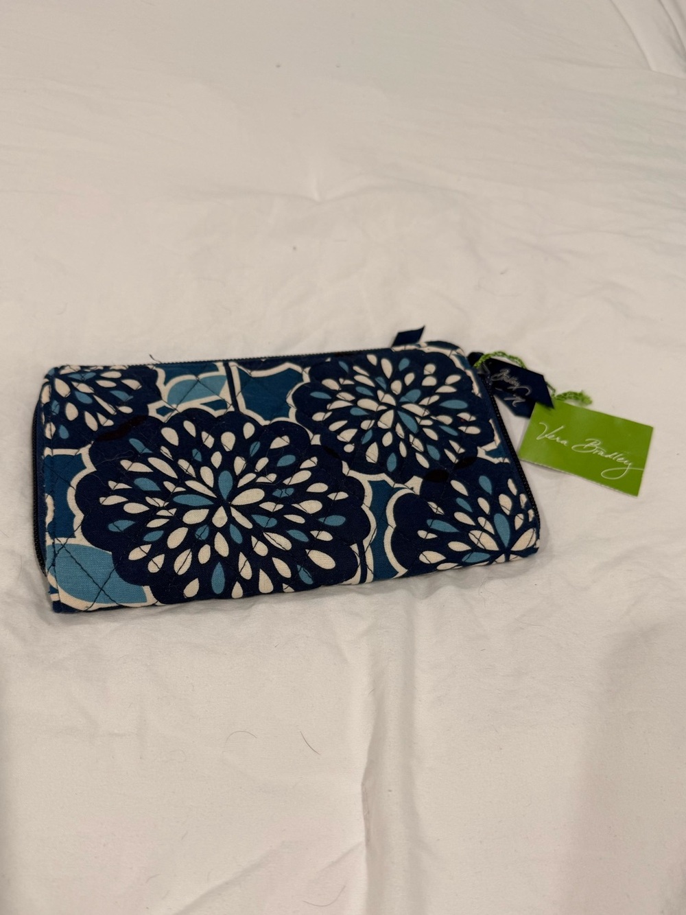 Vera Bradley Navy, Teal & Cream Floral Quilted Zip Wallet